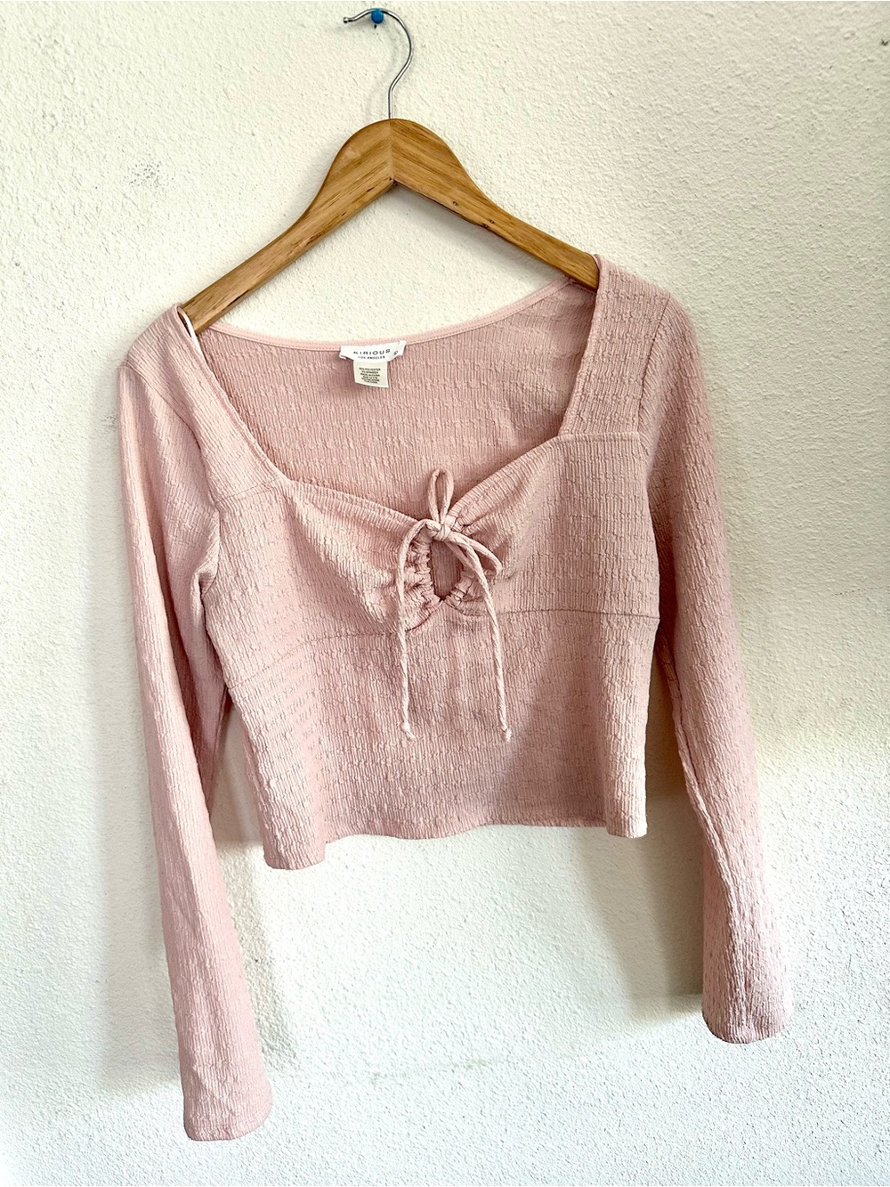 iris Blush Pink Long-Sleeve Tie-Front Crop Top